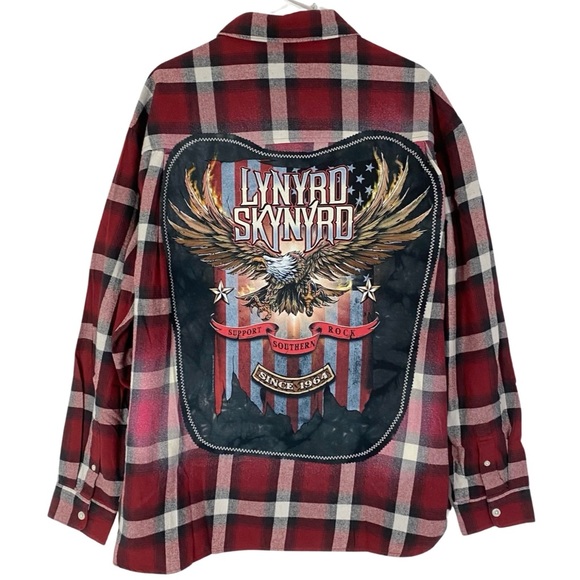 Hand Crafted Other - Lynyrd Skynyrd Band Flannel Shirt Mens XXL Unisex Southern Rock Button Down Red